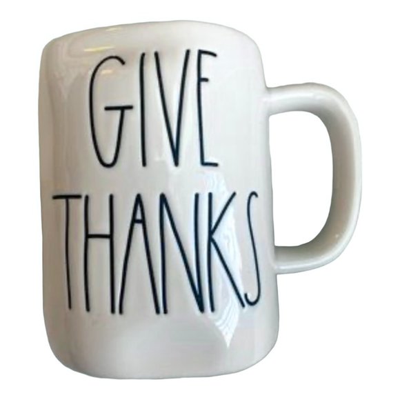 Rae Dunn White with Large Black Letters Coffee Mug, "Give Thanks" - Picture 3 of 5